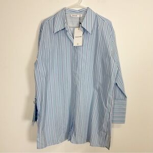 Touche Prive Striped Button Up Top Womens 42 US 10 Blue Collared NWT
